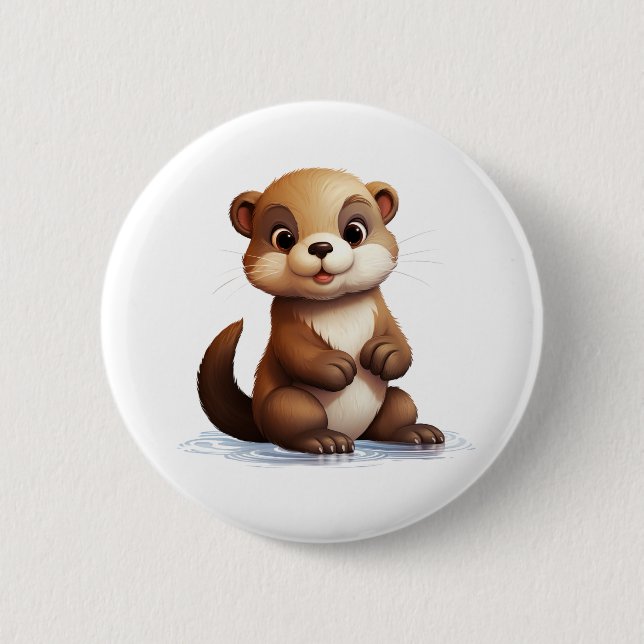 Cartoon otter illustration button (Front)