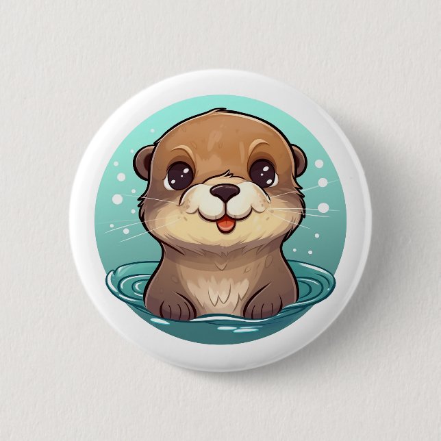 Cartoon otter illustration button (Front)
