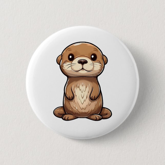 Cartoon otter illustration button (Front)