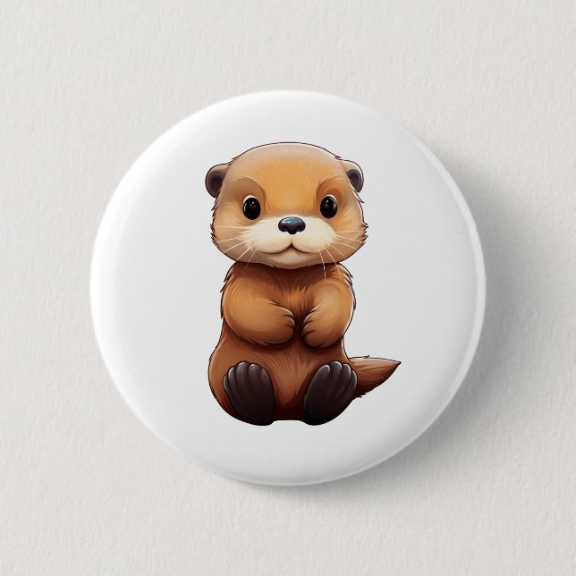 Cartoon otter illustration button (Front)