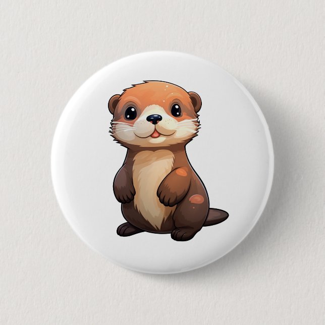 Cartoon otter illustration button (Front)