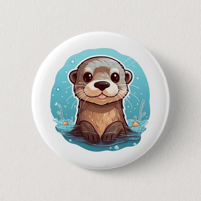 Cartoon otter illustration button (Front)