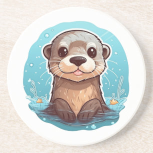 Cartoon otter illustration coaster