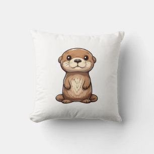 Cartoon otter illustration throw pillow