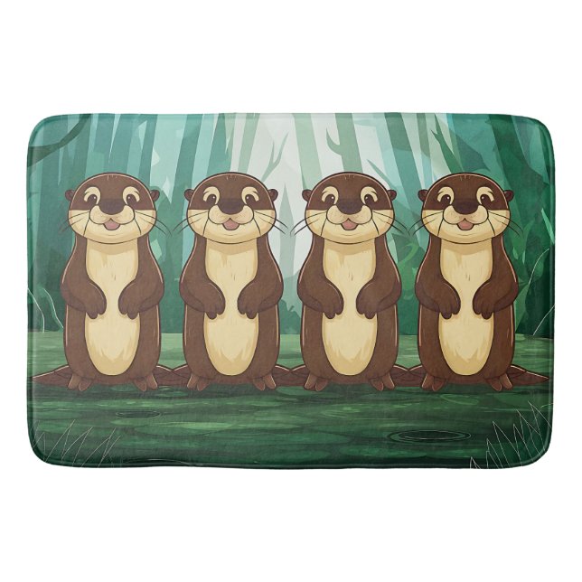 Cartoon Otters Bath Mat (Front)