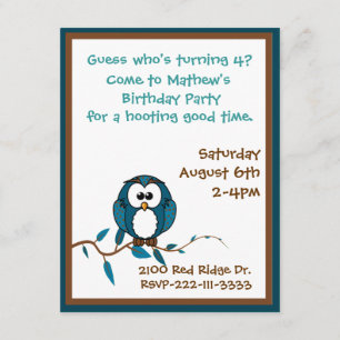 Cartoon Owl Birthday Invitation