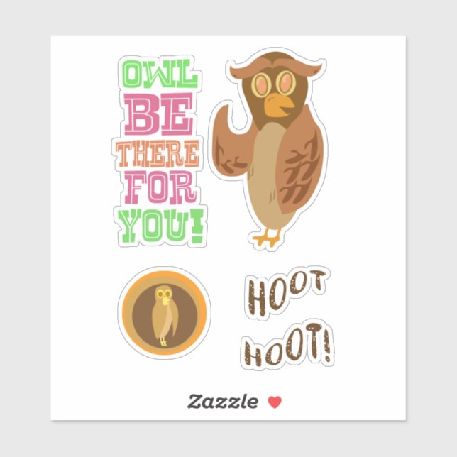 Cartoon Owl Character Fun and Sayings Sticker (Sheet)