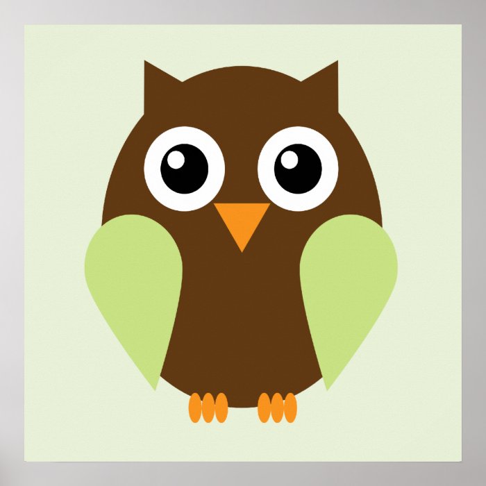 Cartoon Owl Children's Wall Art {Green} Posters