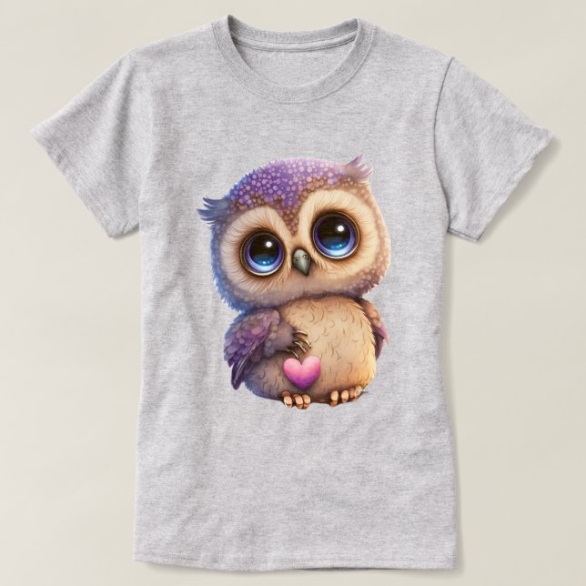  Cartoon Owl Holding Heart With Large Eyes T-Shirt (Design Front)