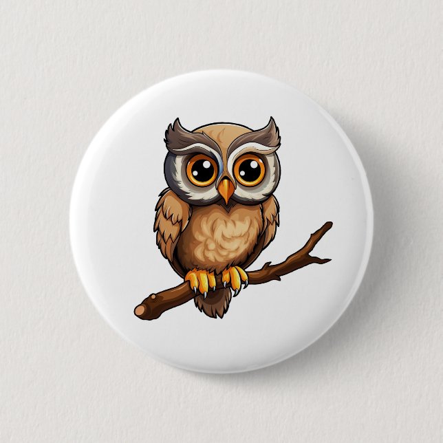 Cartoon owl illustration button (Front)