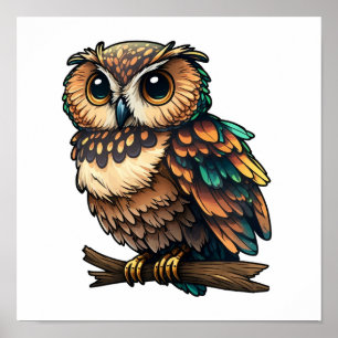 Cartoon owl illustration poster