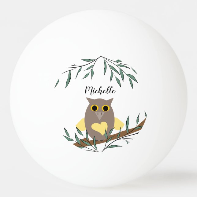 Cartoon Owl Name Ping Pong Ball (Front)