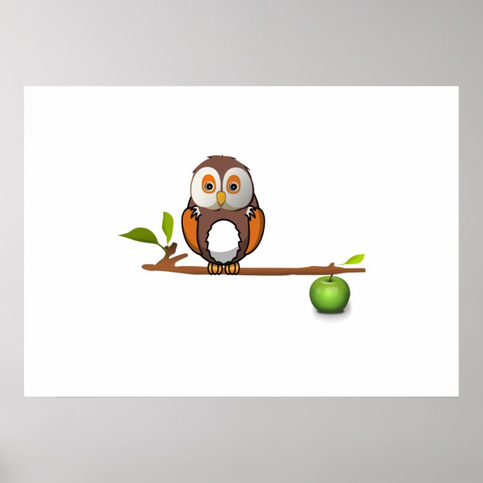 Cartoon Owl on Branch Poster