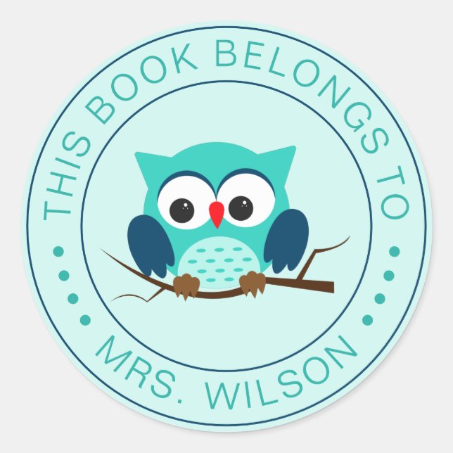 Cartoon Owl This Book Belongs To Personalized Classic Round Sticker (Front)