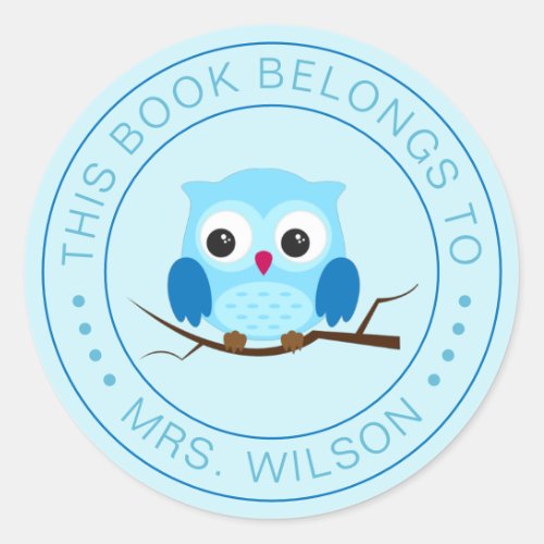 Cartoon Owl This Book Belongs To Personalized Classic Round Sticker