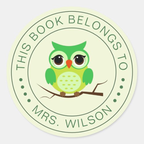 Cartoon Owl This Book Belongs To Personalized Classic Round Sticker