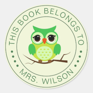 Cartoon Owl This Book Belongs To Personalized Classic Round Sticker