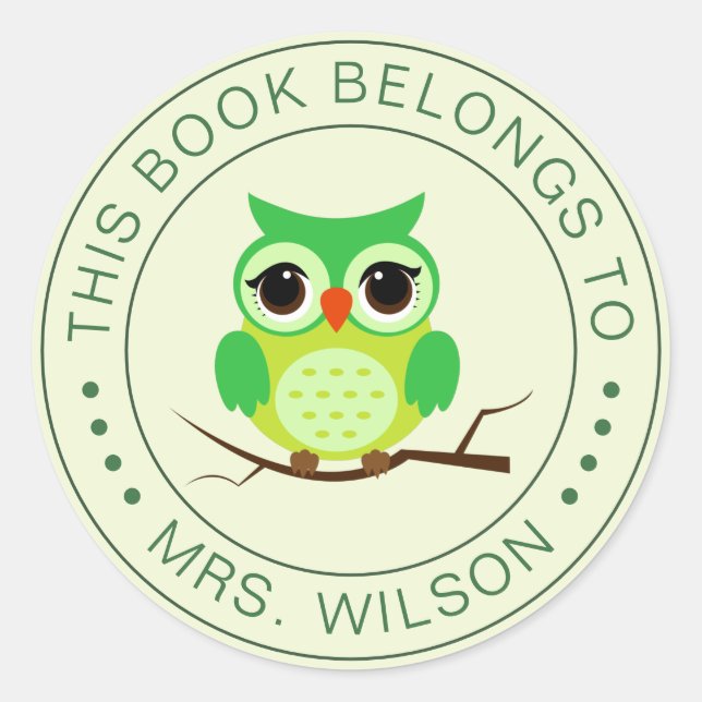 Cartoon Owl This Book Belongs To Personalized Classic Round Sticker (Front)