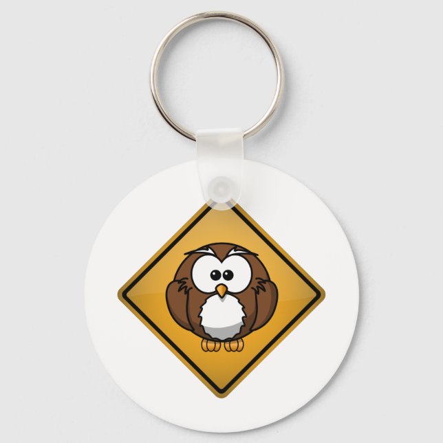 Cartoon Owl Warning Sign Keychain (Front)