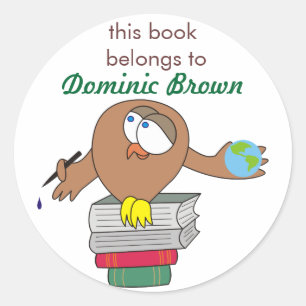 Cartoon Owl with Pen Personalized Book Stickers