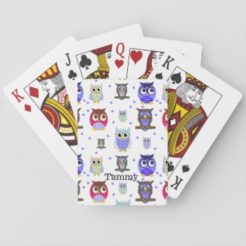 Cartoon Owls And Polka Dots Playing Cards by Hannahscloset at Zazzle