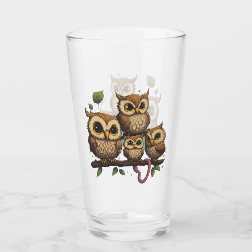 Cartoon Owls Perched on a Branch Glass