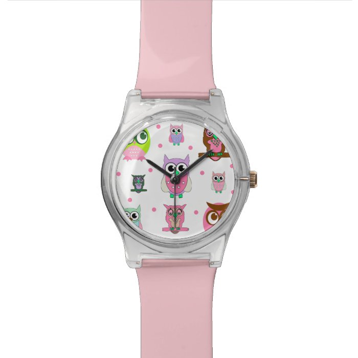 Cartoon Owls Pink Modern Watch