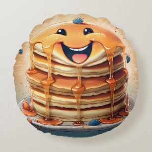 Cartoon Pancakes Round Pillow – Whimsical and Fun