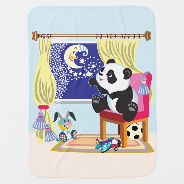 cartoon panda and moon stroller blanket (Front)