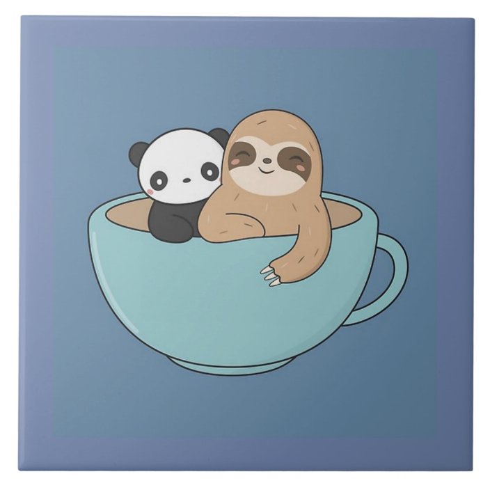 Cartoon Panda Bear And Sloth Ceramic Tile