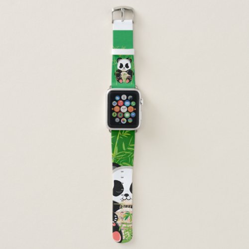 Cartoon panda bear eating ramen apple watch band