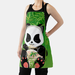 Cartoon panda bear eating ramen apron