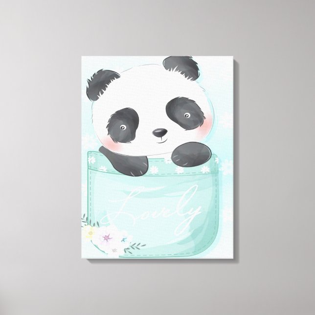 Cartoon Panda | Cute Panda Is In Pocket Canvas Print (Front)