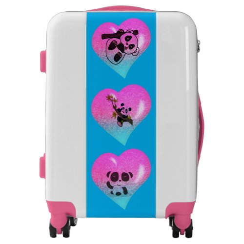 Cartoon Panda  Pink Heart Kids Suitcase Luggage
