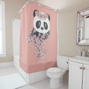 Cartoon panda portrait with Sakura flowers Shower Curtain