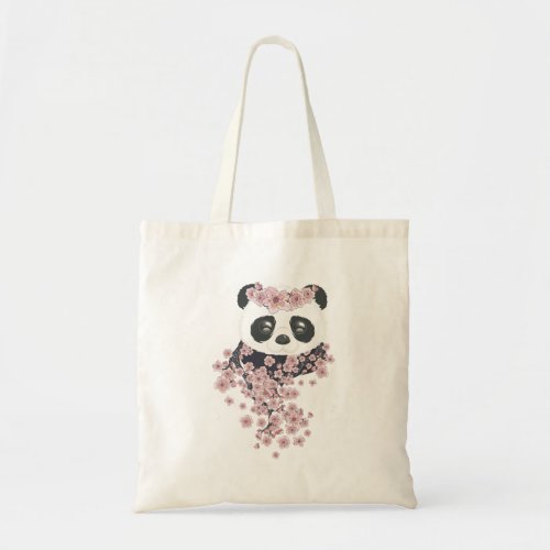 Cartoon panda portrait with Sakura flowers Tote Bag