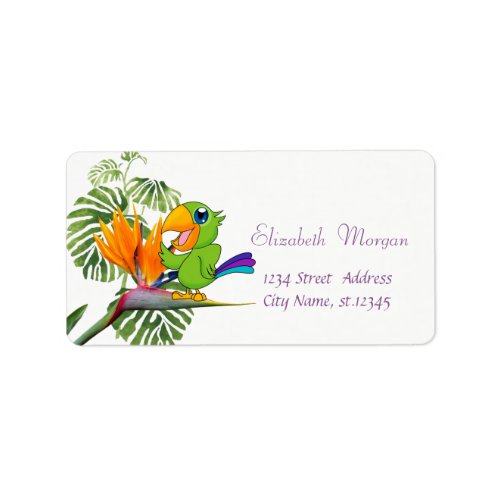 Cartoon Parrot Caudata Palm Leaves Label