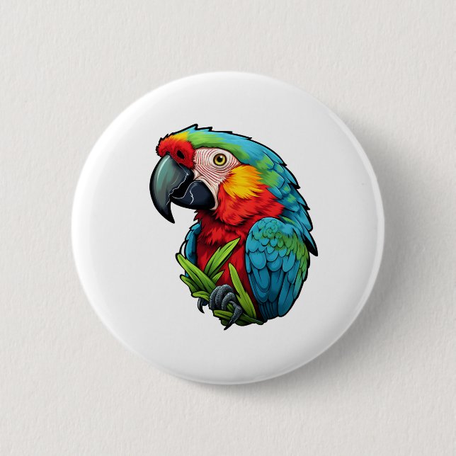 Cartoon parrot illustration button (Front)