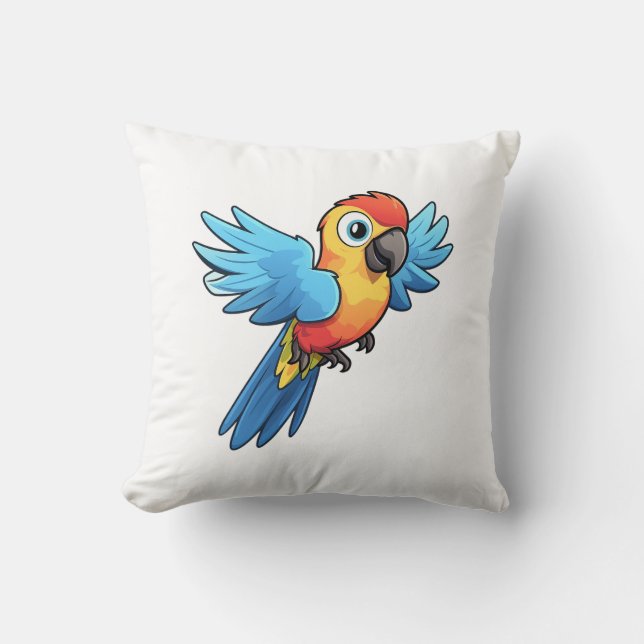 Cartoon parrot illustration throw pillow (Front)