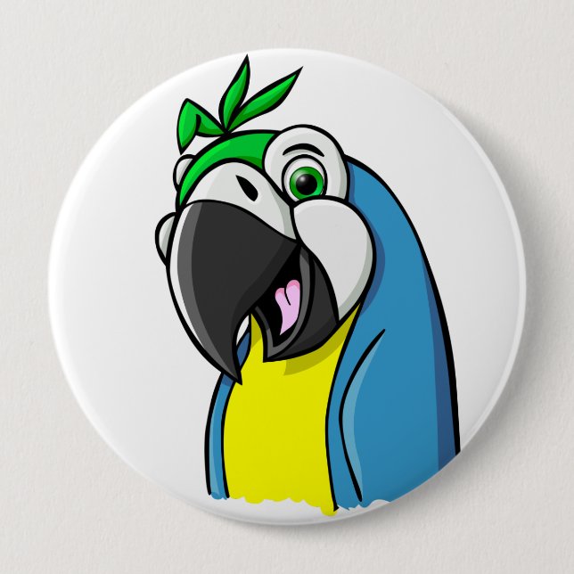 Cartoon Parrot Pinback Button (Front)