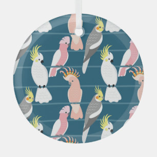 Cartoon Parrots: Cute Seamless Pattern Glass Ornament