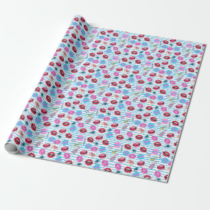 Cartoon patch badges: pop art. wrapping paper