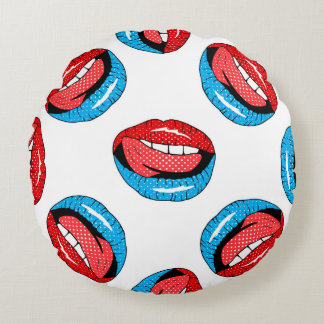 Cartoon Patch Badges: Retro Pop Round Pillow