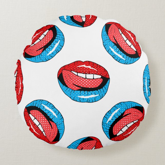 Cartoon Patch Badges: Retro Pop Round Pillow (Front)