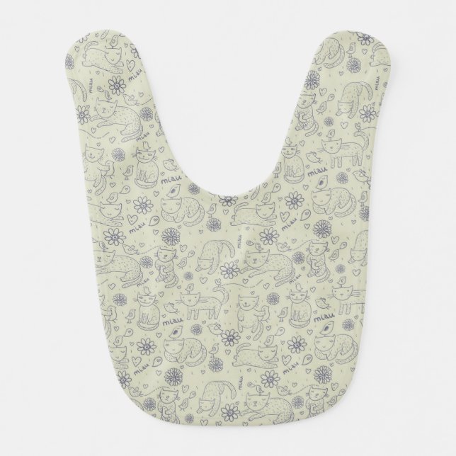 Cartoon pattern with funny cats baby bib (Front)