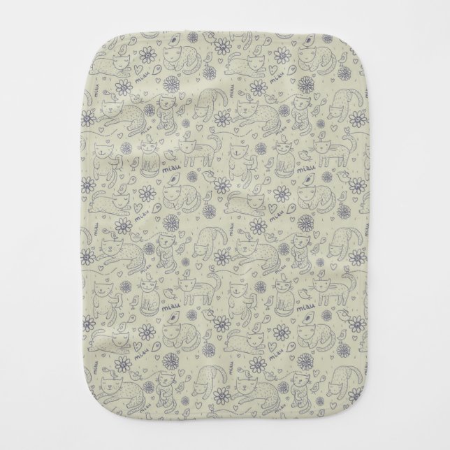 Cartoon pattern with funny cats burp cloth (Front)