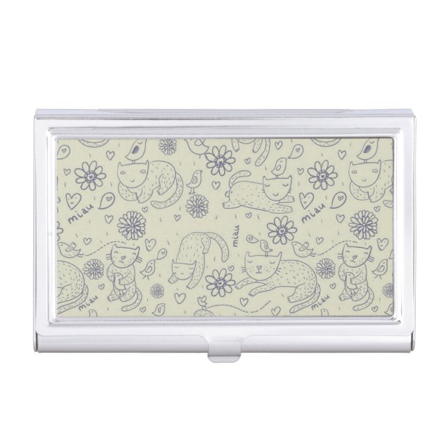 Cartoon pattern with funny cats business card holder (Front)