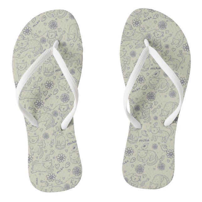 Cartoon pattern with funny cats flip flops (Footbed)