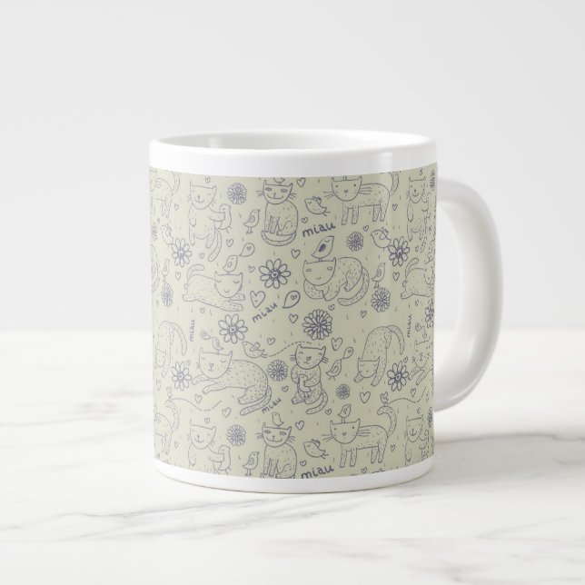 Cartoon pattern with funny cats giant coffee mug (Front Right)
