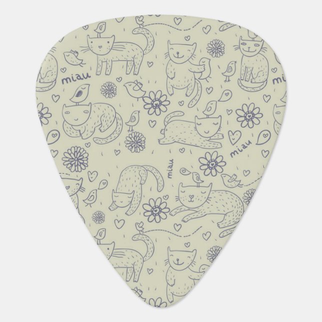 Cartoon pattern with funny cats guitar pick (Front)